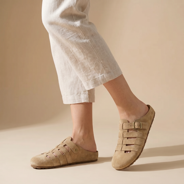 Mules Véluria beige — portées studio
